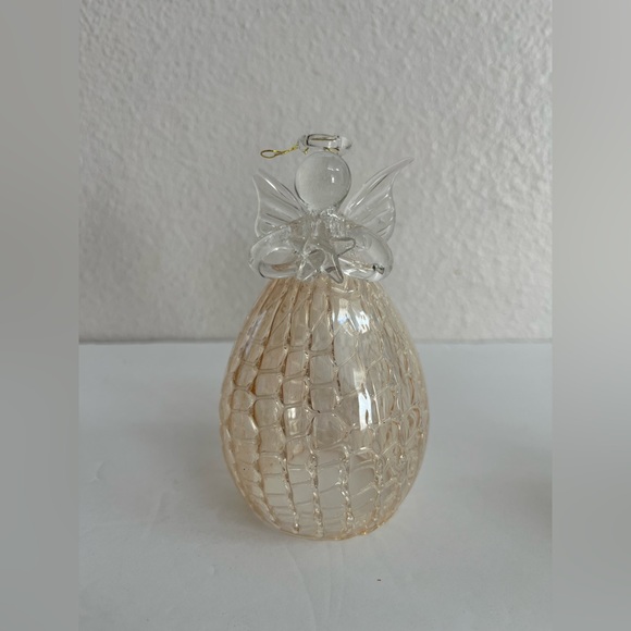 BLOWN GLASS AND BELL SHAPED ANGEL ORNAMENT HOLDING A STAR FOR WISHES AND DREAMS - Picture 1 of 6